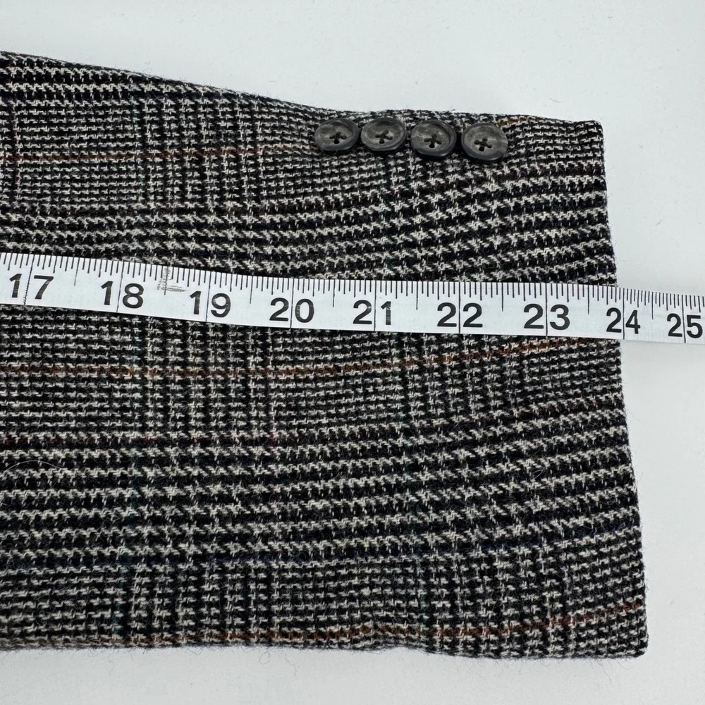 Hart Schaffner Marx Blazer Mens 48S Grey Glen Plaid Pure Virgin Wool Sport Coat